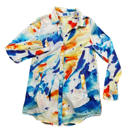 Soft Surroundings Tops - Soft Surroundings  XS Floral Tie Die Button Up‎ Collard Blouse Pockets